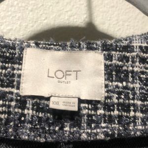 Loft XXL tweed jacket/sweater in light blue, white, and navy.